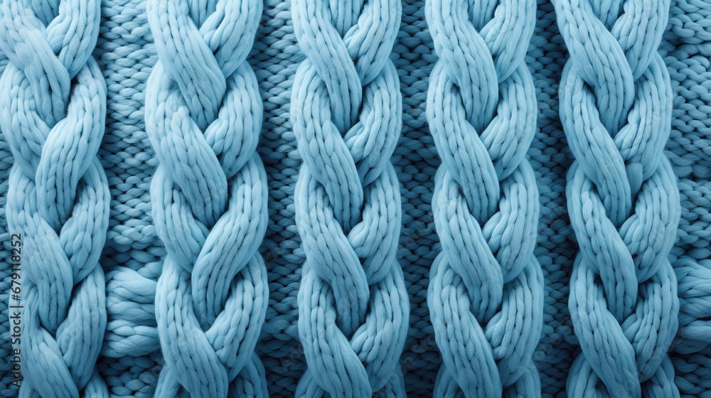 Knitted wool blue background. Handmade fabric texture. Generative AI