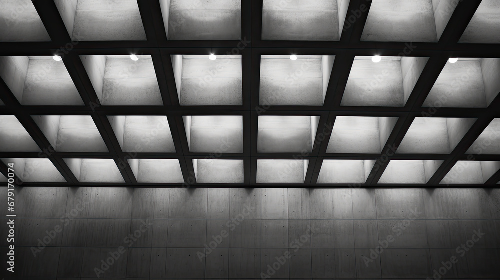 Cement panel ceiling square block pattern Lighting Architecture details