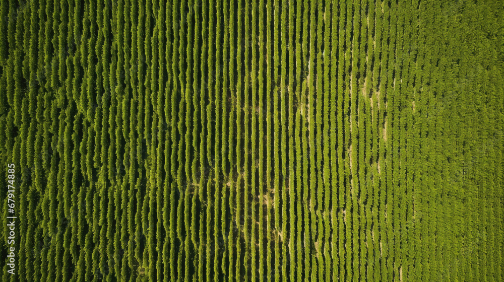 abstract background, green background,green texture, harvested corn on the cob crops seen in rows in a farm, top view, aerial view