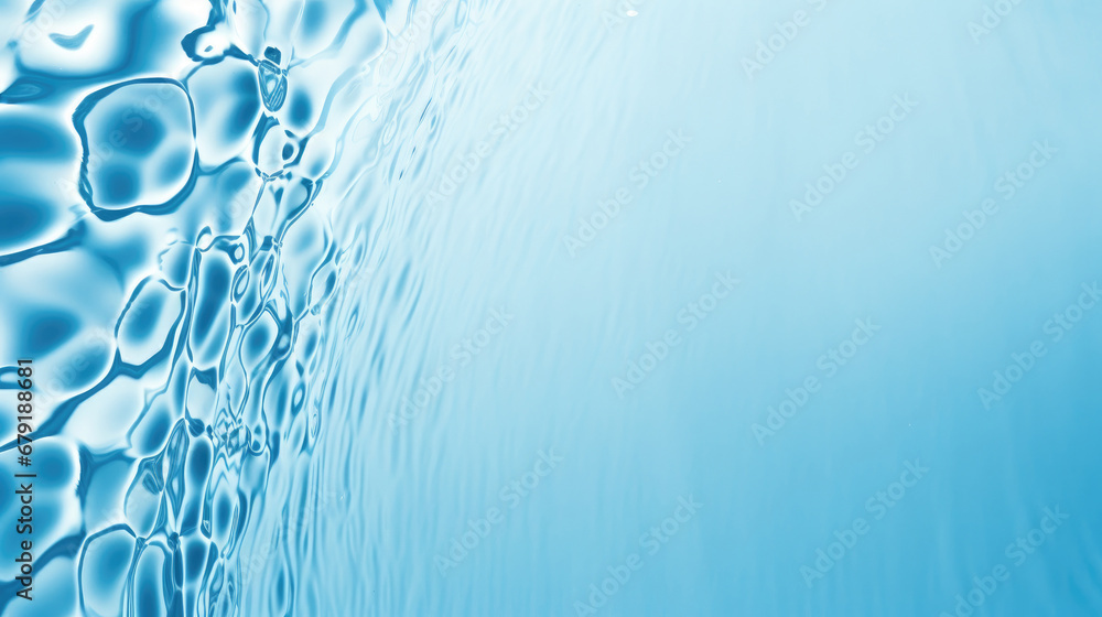 Transparent blue liquid colored clear water surface texture with ripples, splashes and bubbles. Abstract nature background Water waves in sunlight with copy space , soft blue water	, navy blue 