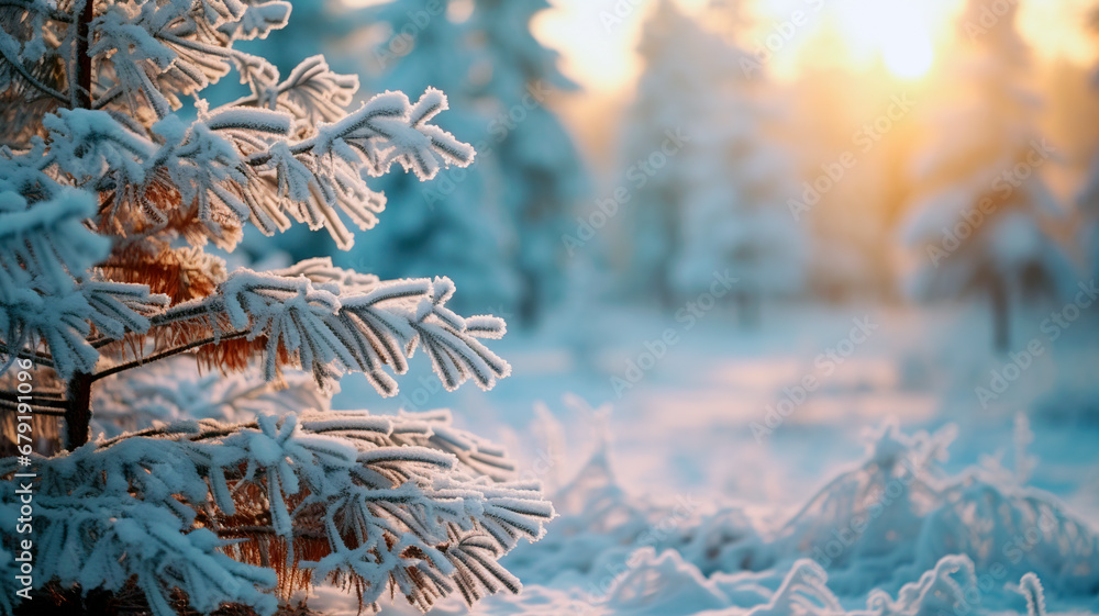 Branches in hoarfrost and snow in the winter