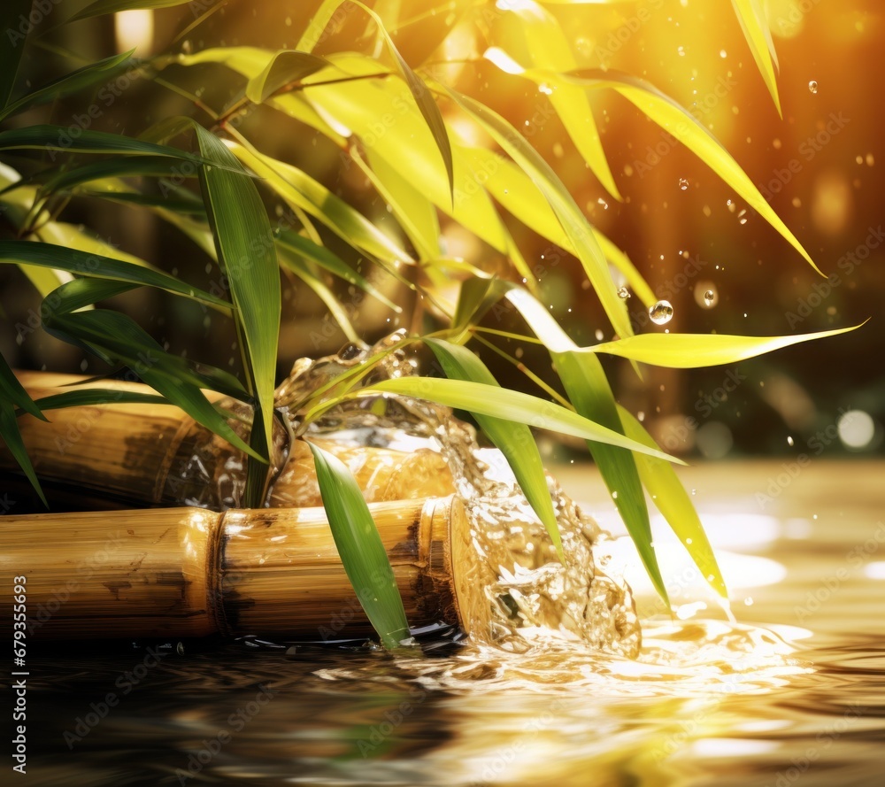 water pouring over the bamboo from a bamboo