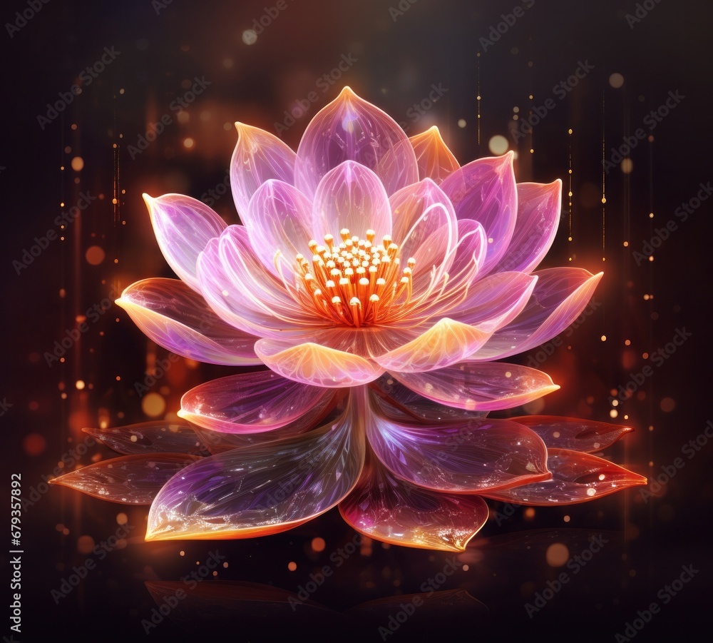 lotus flower with sparkles on dark background