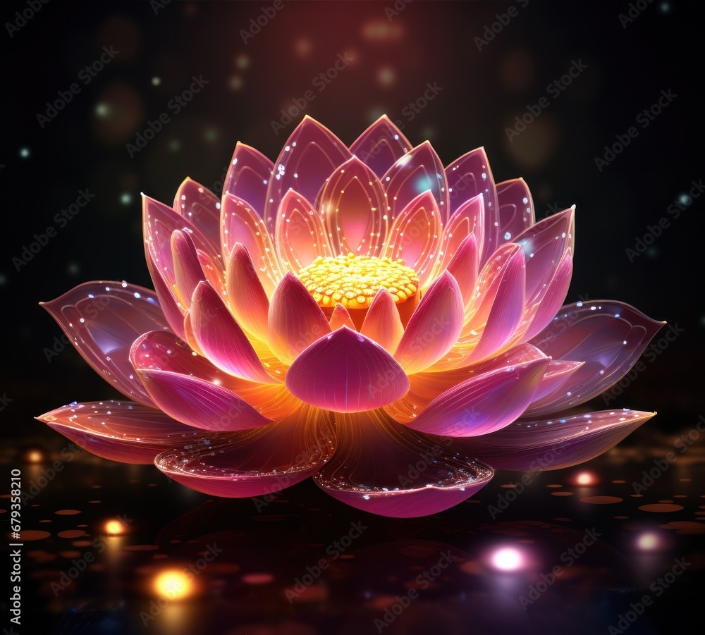 lotus flower with sparkles on dark background