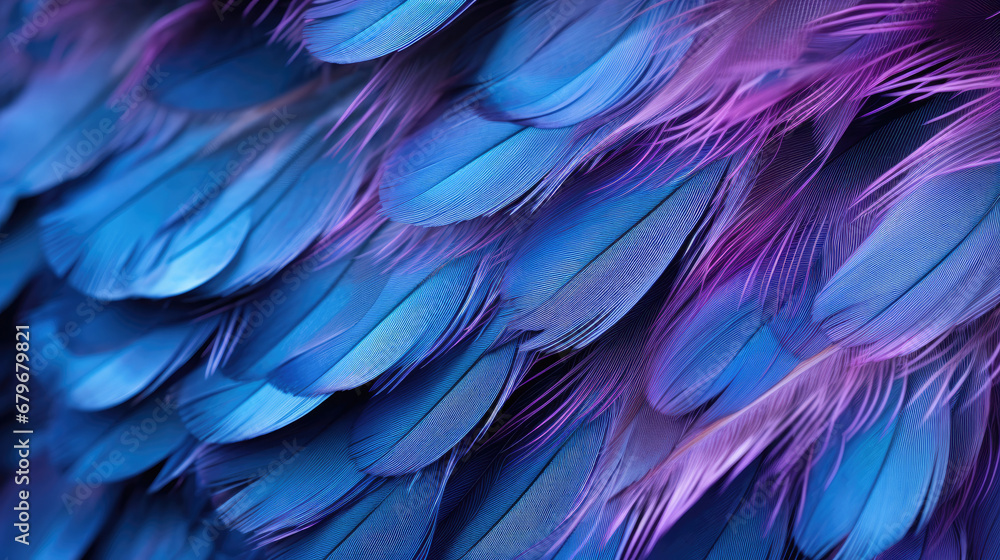  blue and purple feathers close up details