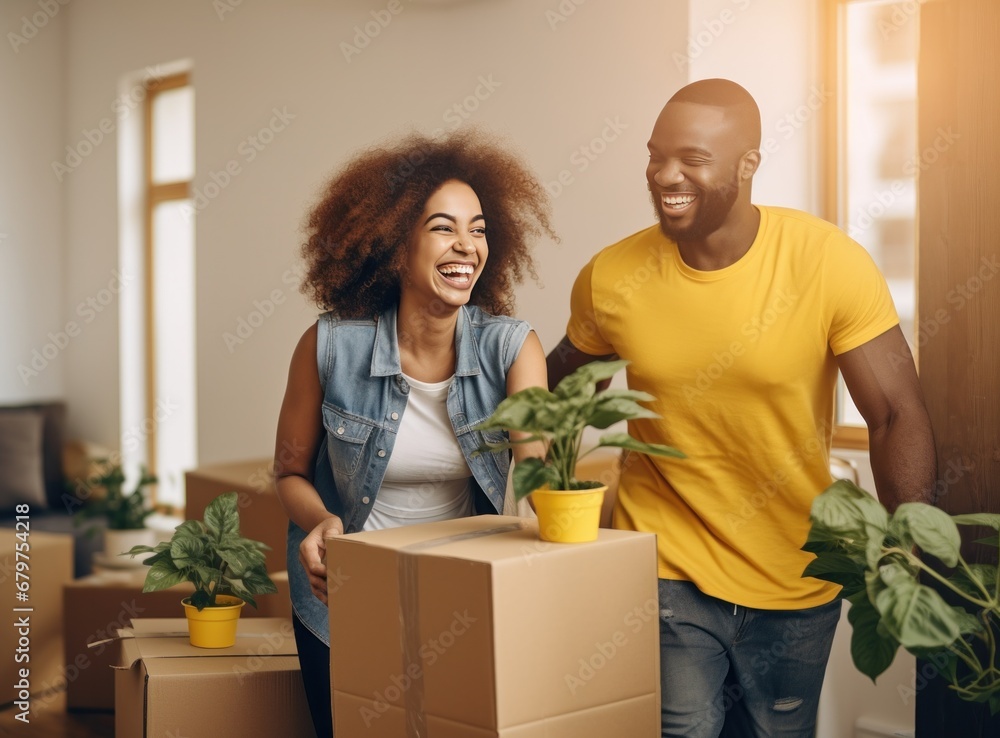 couple moving in new house with plants and boxes etsy