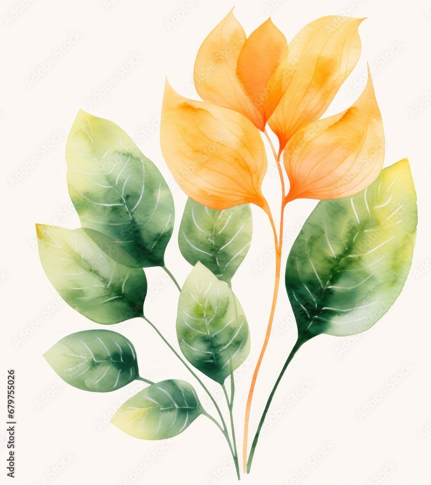 watercolor tropical leaf isolated