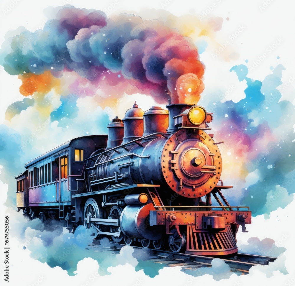 trains traveling watercolour isolated