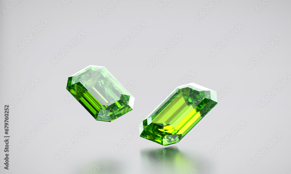 Green emerald isolated on glossy background 3d rendering