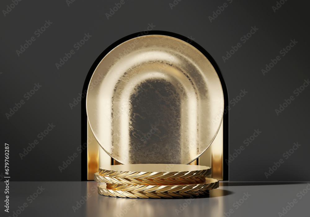 3D rendering abstract gold platform podium product presentation backdrop