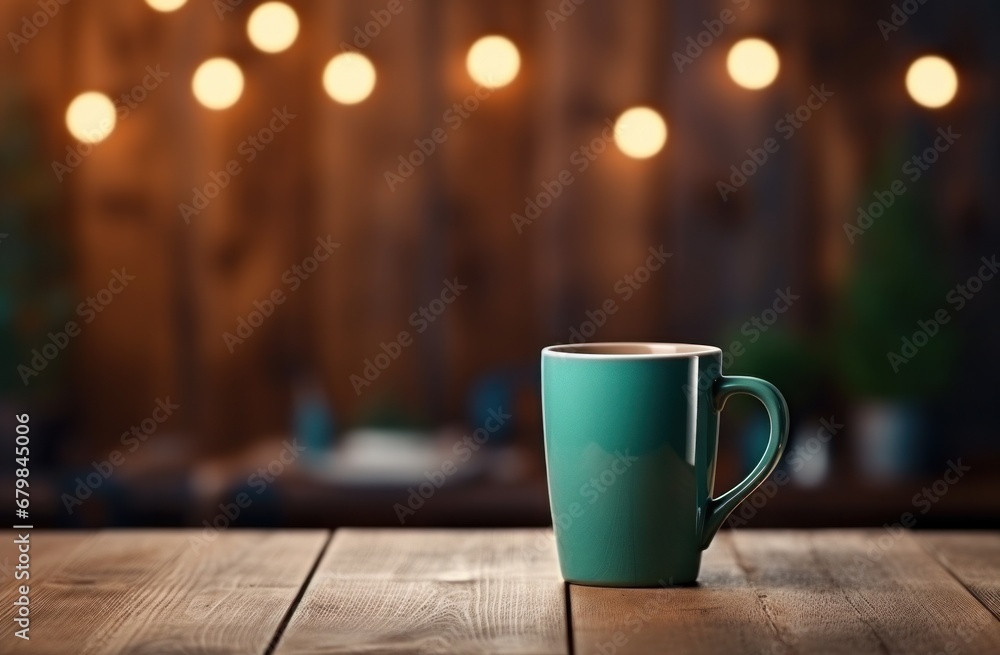 no logo, no text, empty cup of coffee on wooden table without text