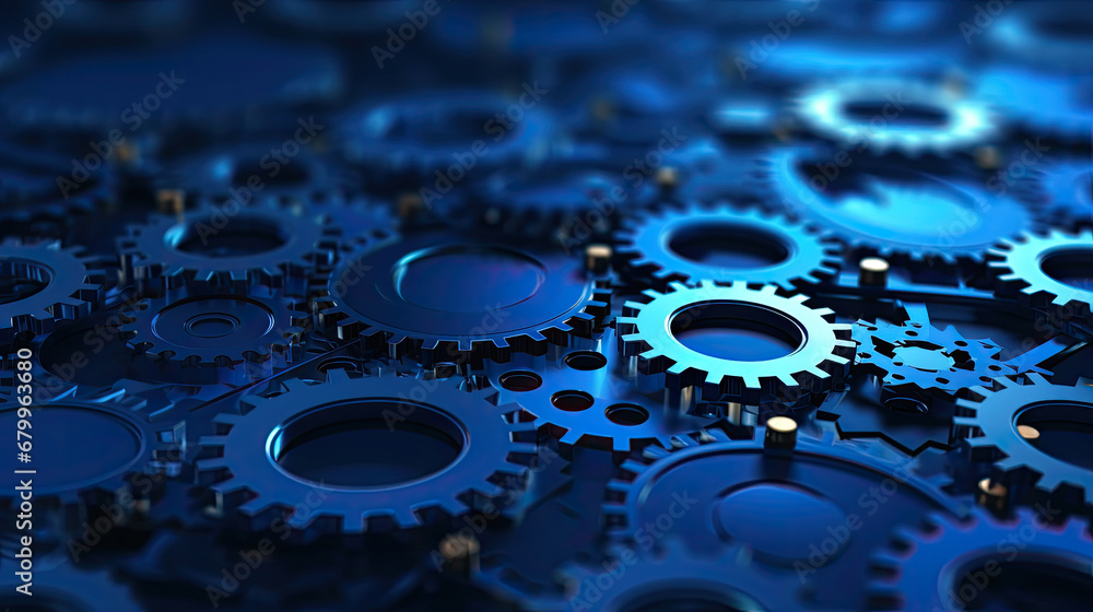 close up view of a gears, Blue gears technology background,Hi-tech digital technology and engineering on blue color background