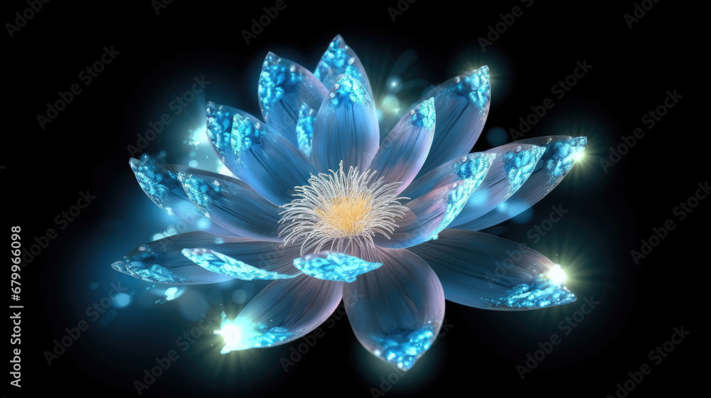 lotus flower on dark background, a blue lotus is in full bloom