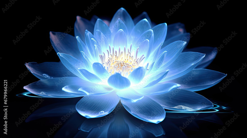 lotus flower on dark background, a blue lotus is in full bloom