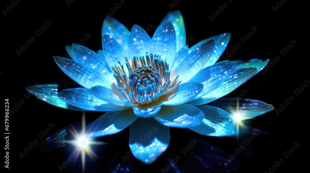 lotus flower on dark background, a blue lotus is in full bloom