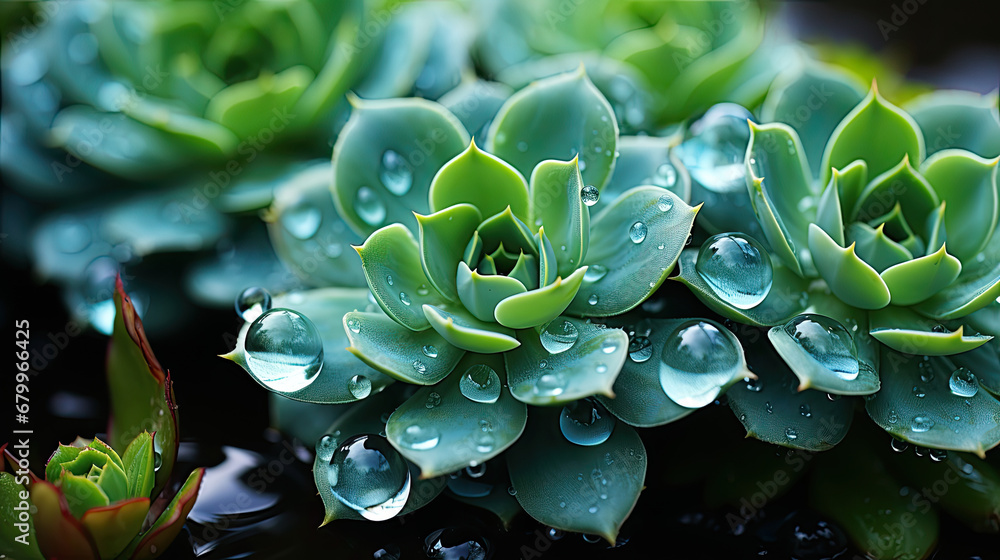 close-up of green blue  succulent   plant covered with water drop. Water preservation concept.,close up of a green  plant