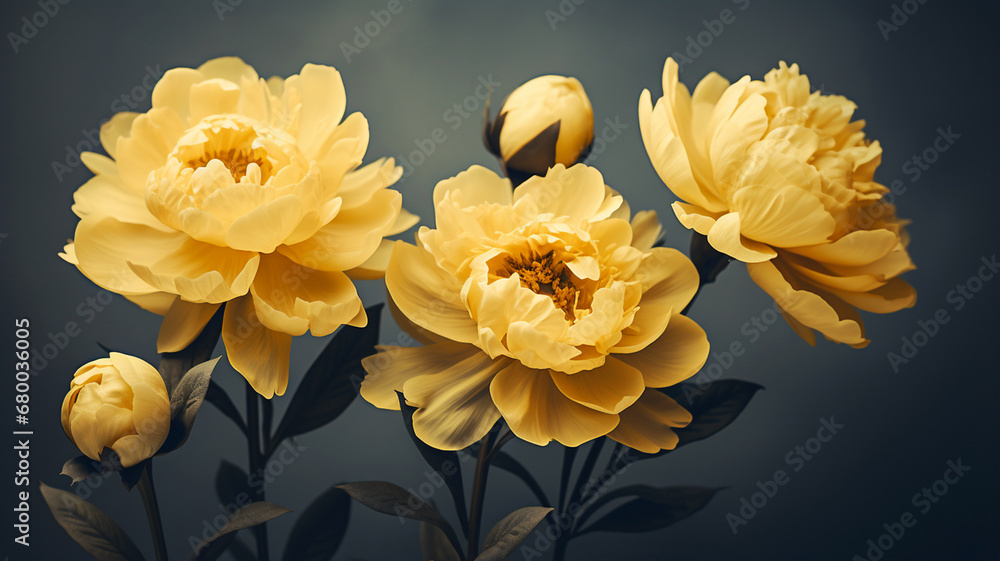 Peony flowers on a dark background