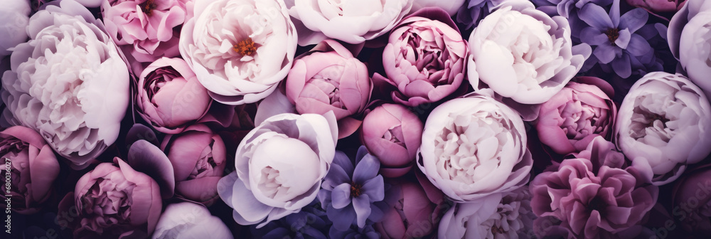 Beautiful peony flowers overhead view