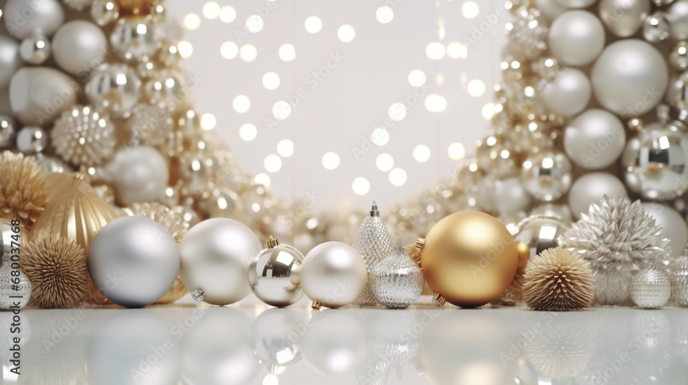 Modern shiny creative Christmas backdrop. Golden festive New Year background. Generative AI