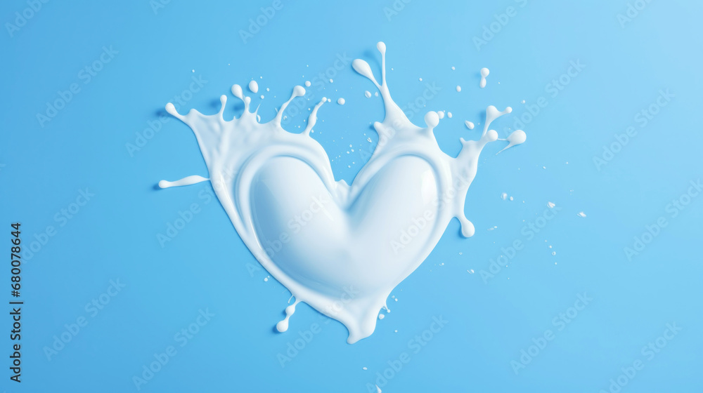 White heart made of cream and water splashes on a light blue background. Cosmetic love concept. Generative AI