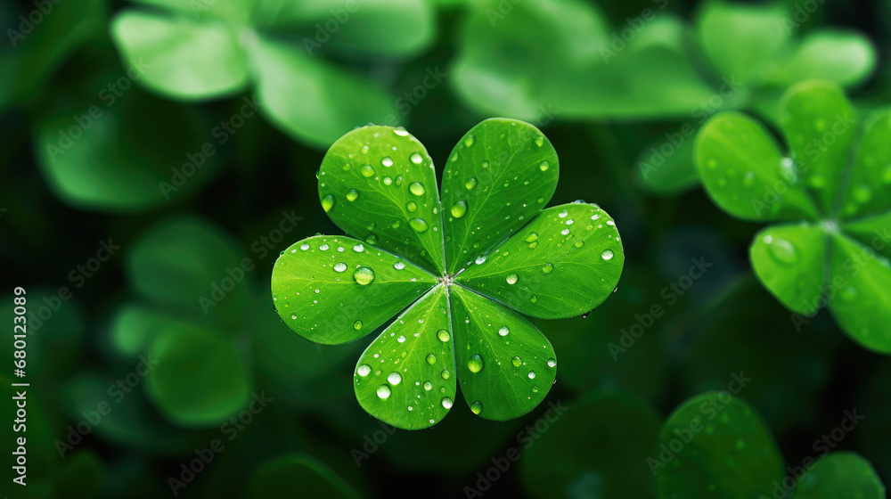 st patrick clover, Close up of lucky four leaf clover shamrock, green leaves