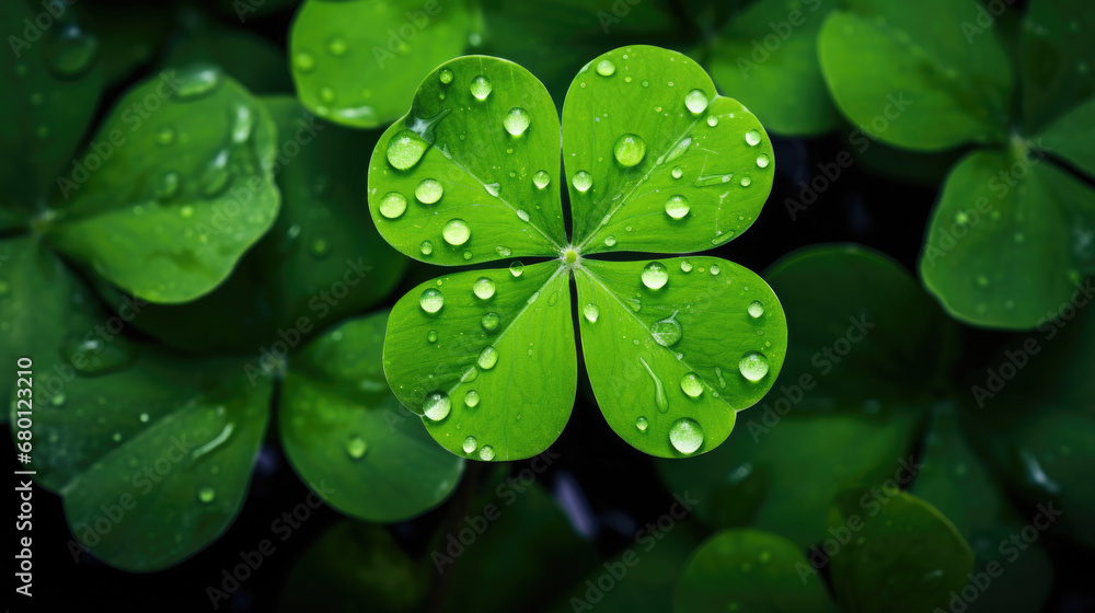 st patrick clover, Close up of lucky four leaf clover shamrock, green leaves