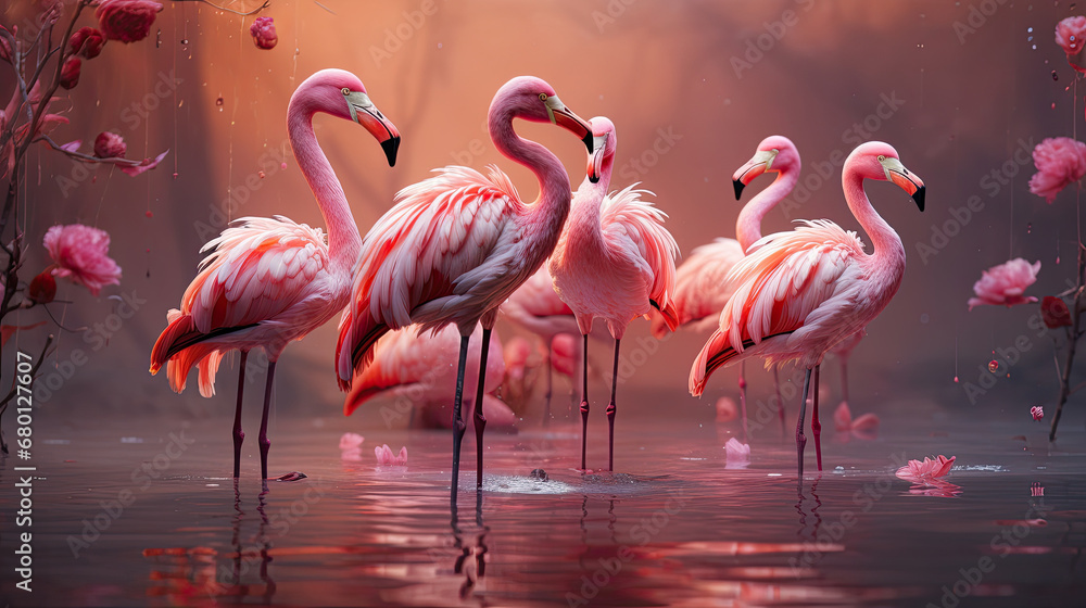 pink flamingos in the water, Cute Flamingos Birds