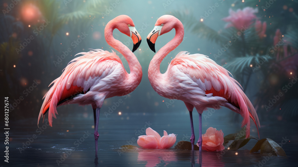 pink flamingos in the water, Cute Flamingos Birds