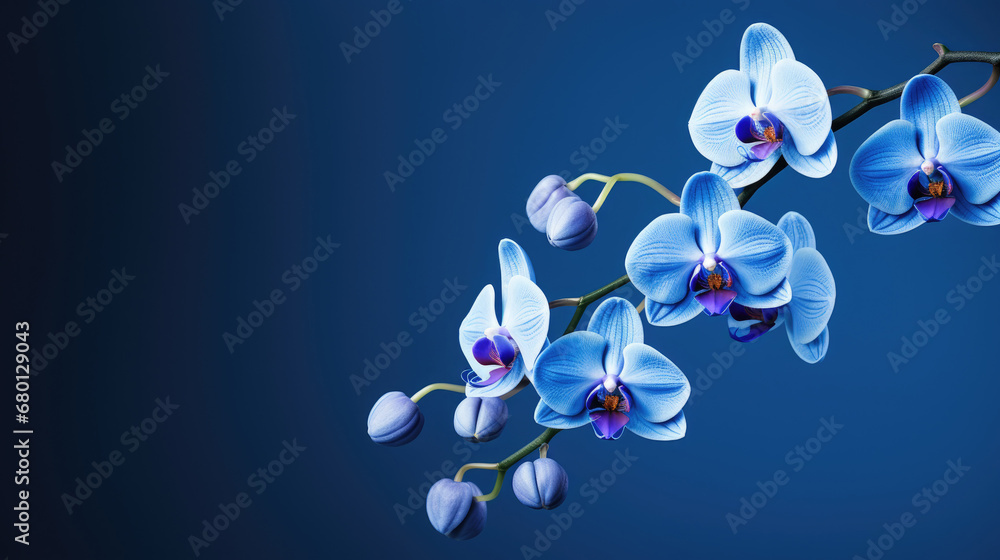 purple Orchid on dark blue background with copy space