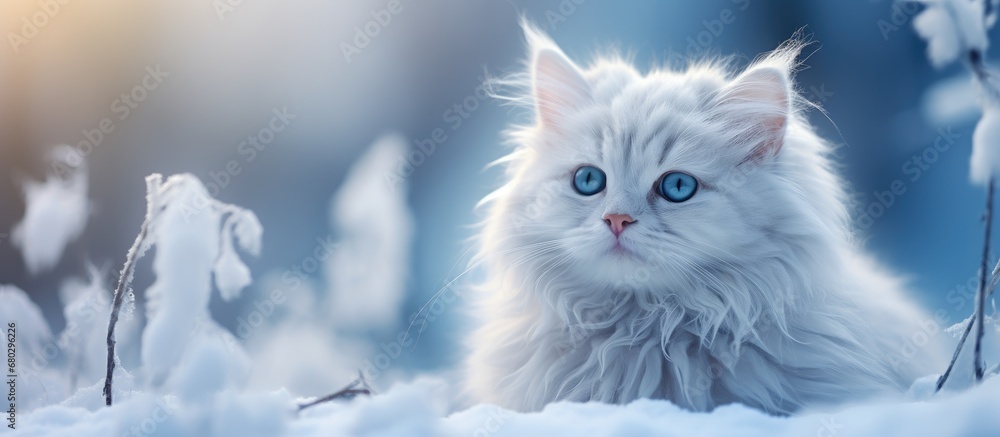 winter, my family and I enjoy playing snow and appreciating the beauty of nature. We have a cute white cat who loves to explore the green surroundings. Its eyes are like small, enchanting portraits