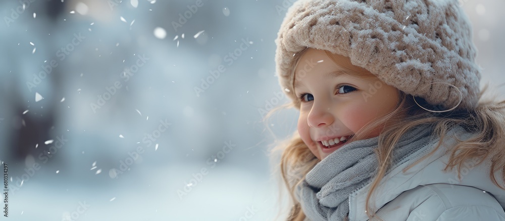 small white winter forest, a little girl with a happy smile on her face braved the snow to play, surrounded by the warm embrace of nature and the laughter of her family on Christmas.