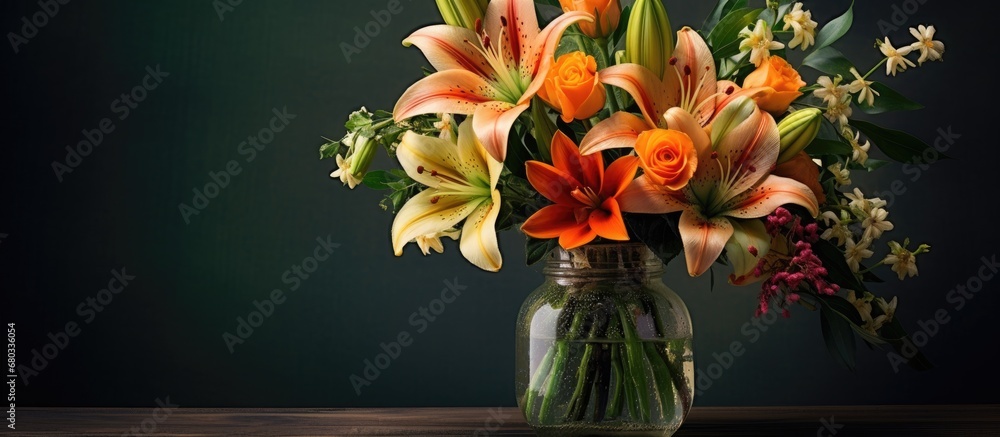 On her birthday, she received a beautiful bouquet of colorful flowers, filling the room with the natural fragrance of floral perfume, reminding her of the beauty of nature garden, where vibrant orange