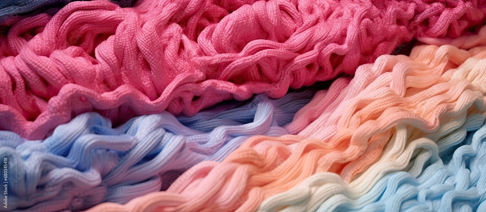 In the background, an abstract texture designed with various colors, including pink, adorns the textile, serving as a decoration. The plastic decor, resembling sweet rubber, creates an alien-like mold