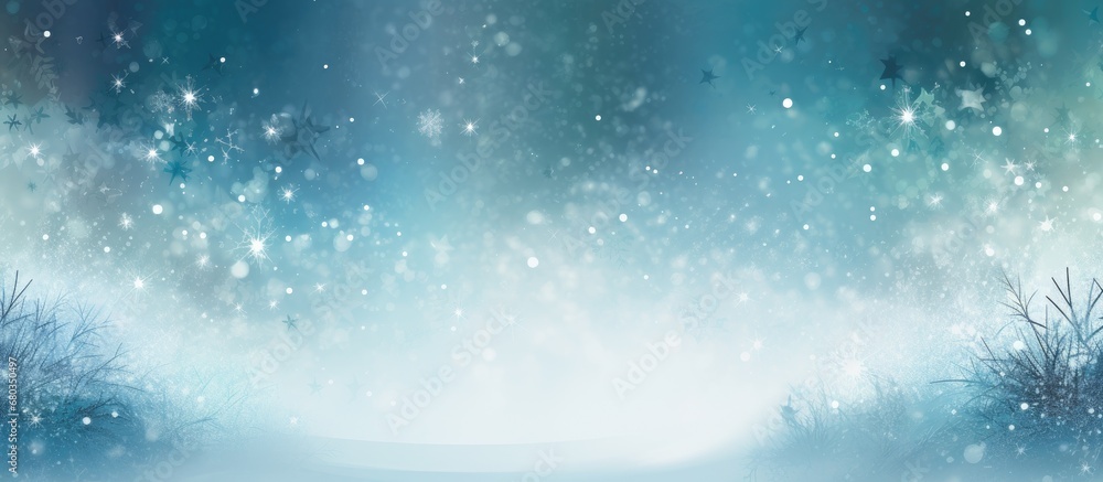 The abstract design of this Christmas illustration incorporates a winter-themed background with a textured pattern, featuring a mix of white, green, and blue hues that resemble the light reflecting