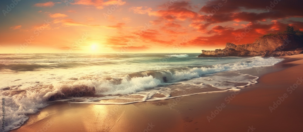 The backdrop of the beach revealed a stunning landscape, with the texture of the white sand contrasting against the blue sea and the vibrant summer sky, creating a breathtaking display of natures