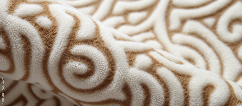 In the winter fashion show, a brown wool fabric with an abstract pattern and macro texture served as the background, incorporating an old yet captivating design on the white color wallpaper.