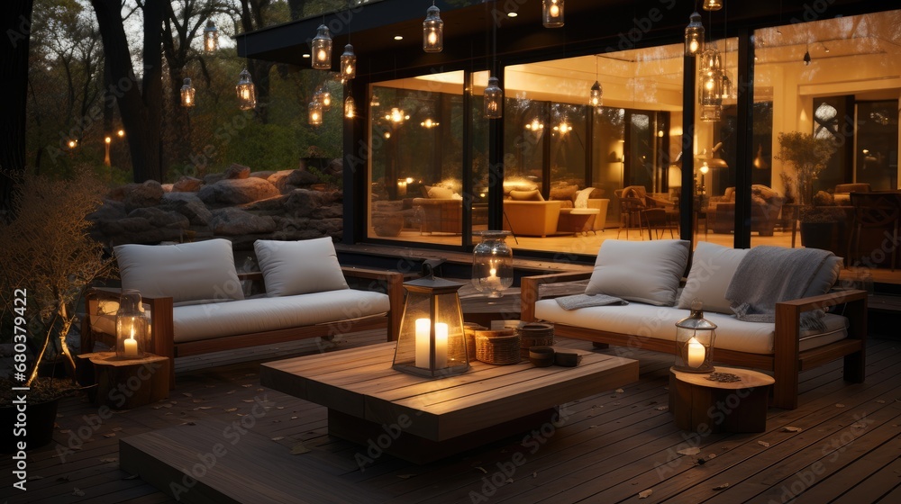 Outside living area with Beautiful lighting, Outdoor.