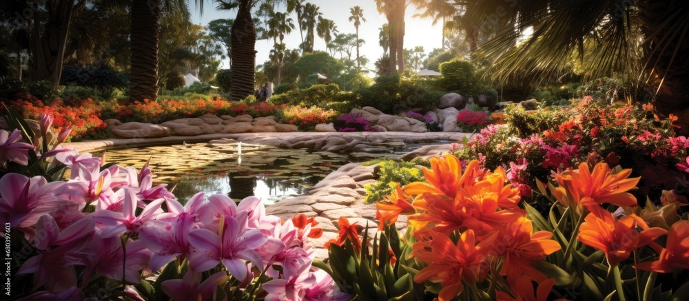 In the height of summer, people flock to the garden to admire the vibrant floral beauty. The green of the plants contrasts against the colorful flowers, while the warmth of the sun encourages growth