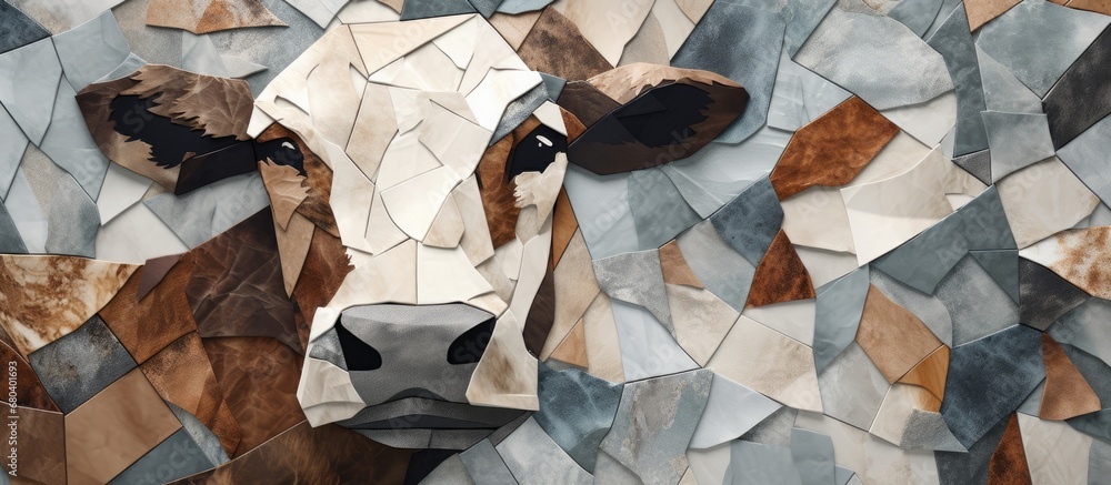 manufacturing process, the designer carefully selected natural elements like stone and leather to create a luxurious cow pattern on the fabric, resulting in a stunning pastel collage as the background