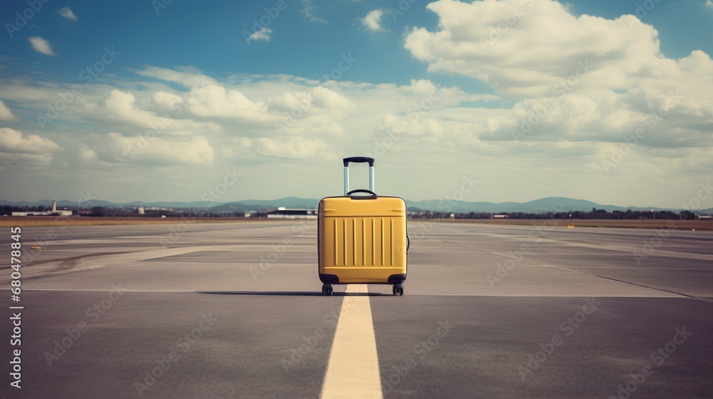 Professional business trip, with sharp focus on businessman luggage, set against a bustling backdrop, symbolizing corporate travel and urban mobility.