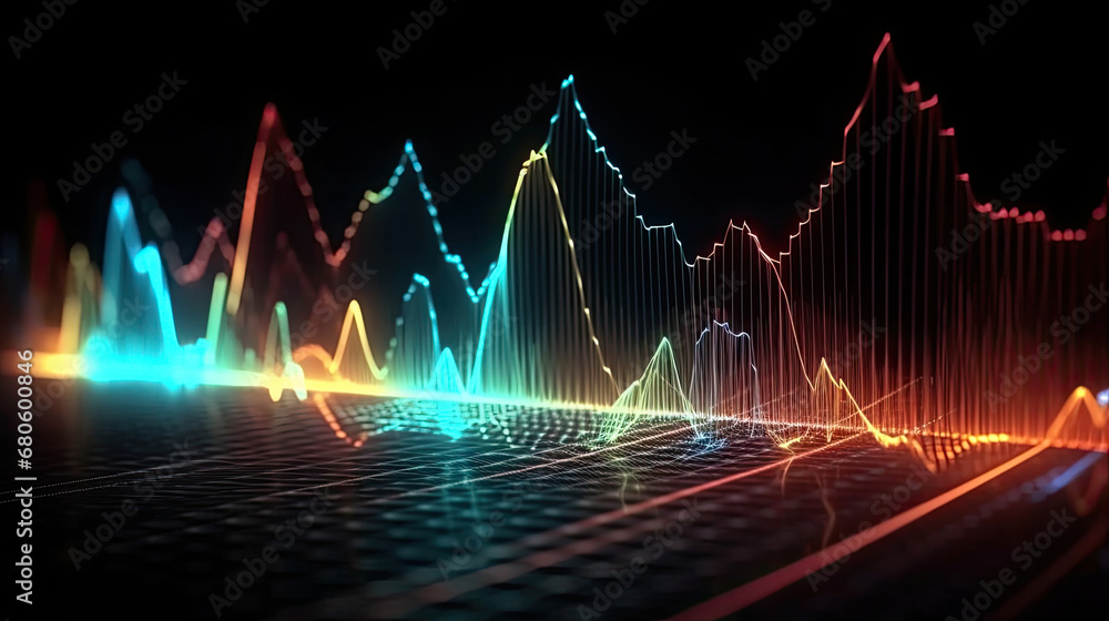 Abstract background with equalizer effect. Neon lights. Sound wave,abstract glowing lines, futuristic, abstract technology