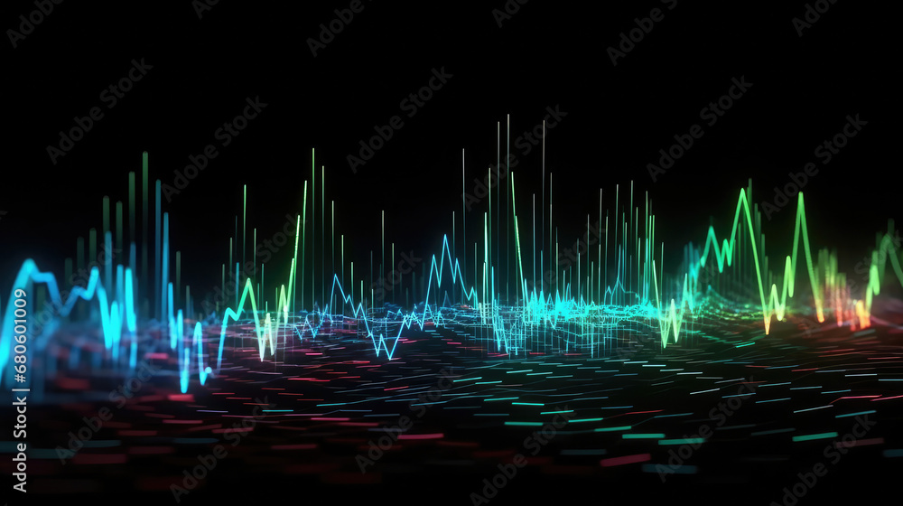 Abstract background with equalizer effect. Neon lights. Sound wave,abstract glowing lines, futuristic, abstract technology