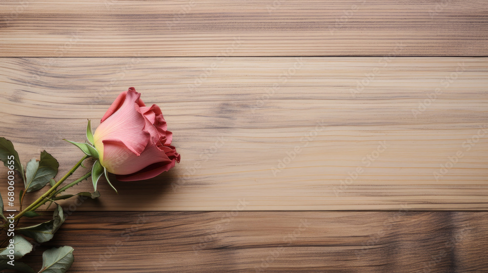 Dry Pink Rose on wooden background