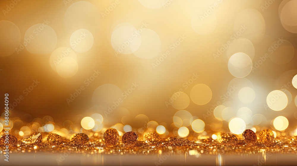 golden christmas lights bokeh,Decorative yellow background with bokeh lights, christmas particles and sprinkles for a holiday celebration like christmas or new year.Golden background with bokeh effect