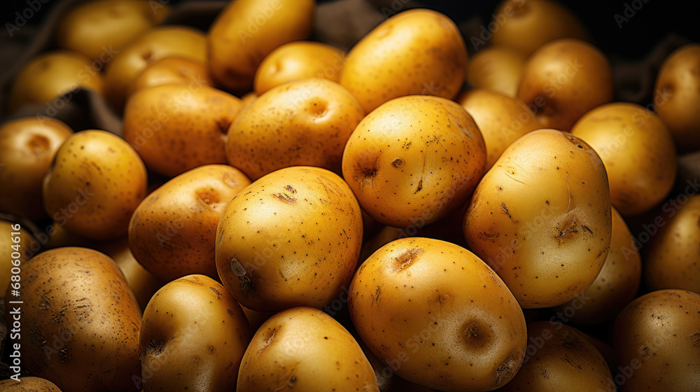 Close-up of a fresh raw potatoes background, potatoes on the market