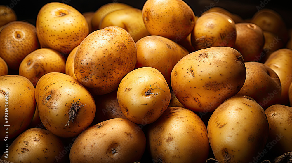 Close-up of a fresh raw potatoes background, potatoes on the market