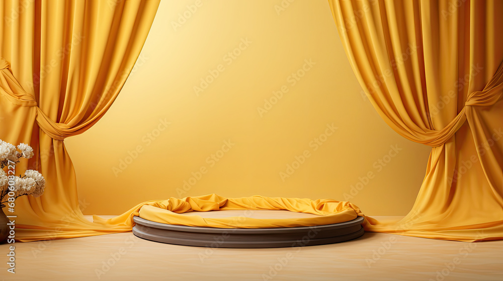 Cylinder yellow background minimal scene with yellow geometric platform. Summer background vector 3d rendering with podium. stand for products. Stage Showcase on pedestal 3d yellow background studio