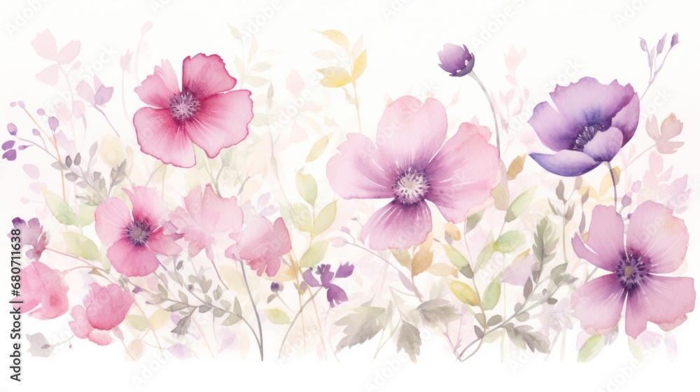 a delicate and feminine illustration featuring watercolor flowers