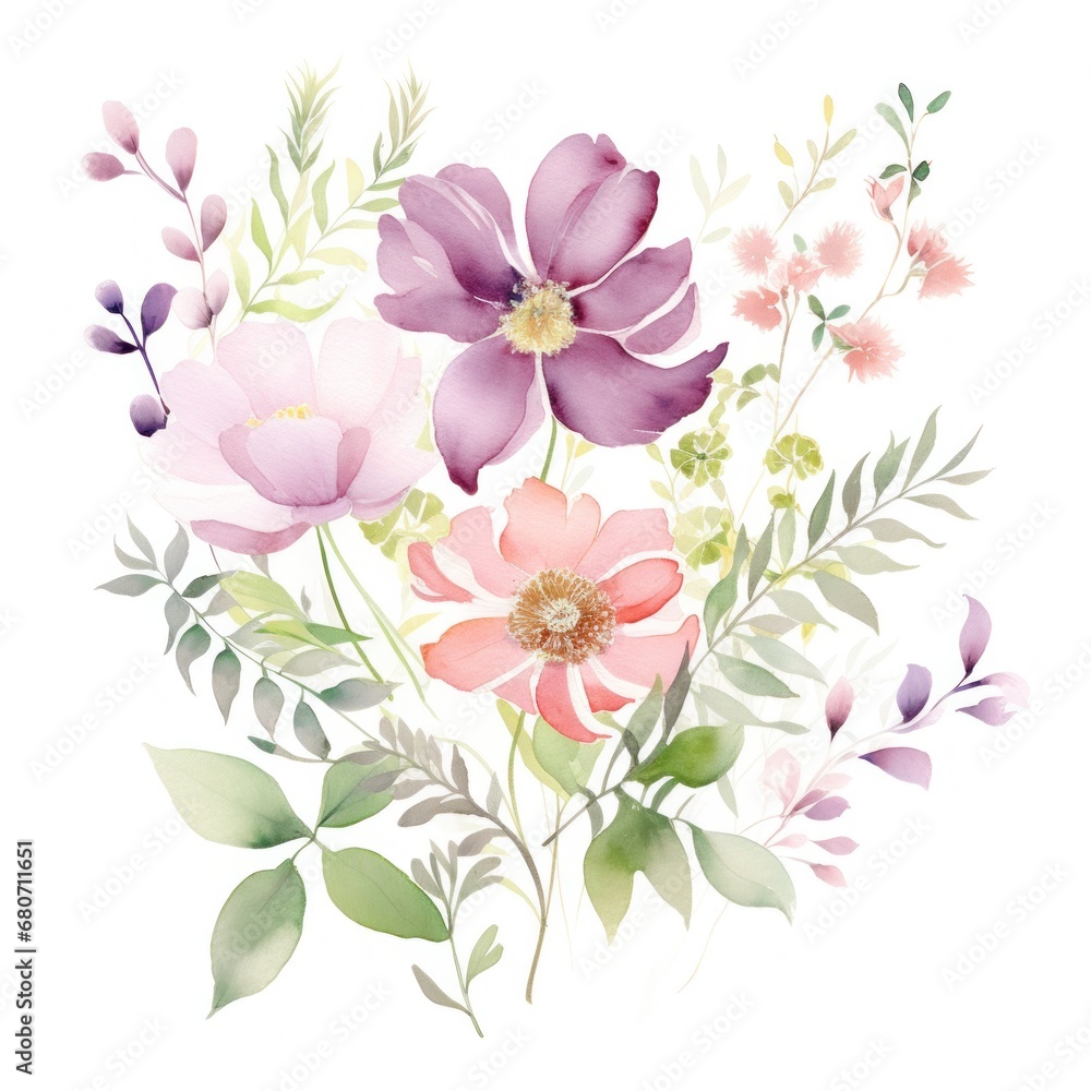 a delicate and feminine illustration featuring watercolor flowers