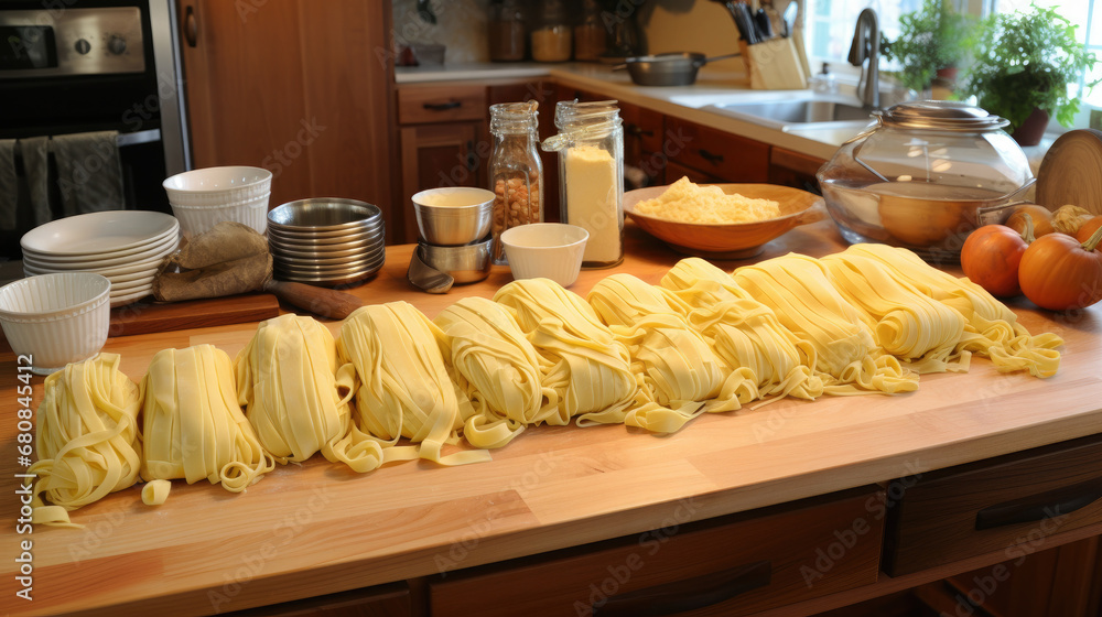 Closeup of process of making cooking homemade pasta. fresh italian traditional pasta